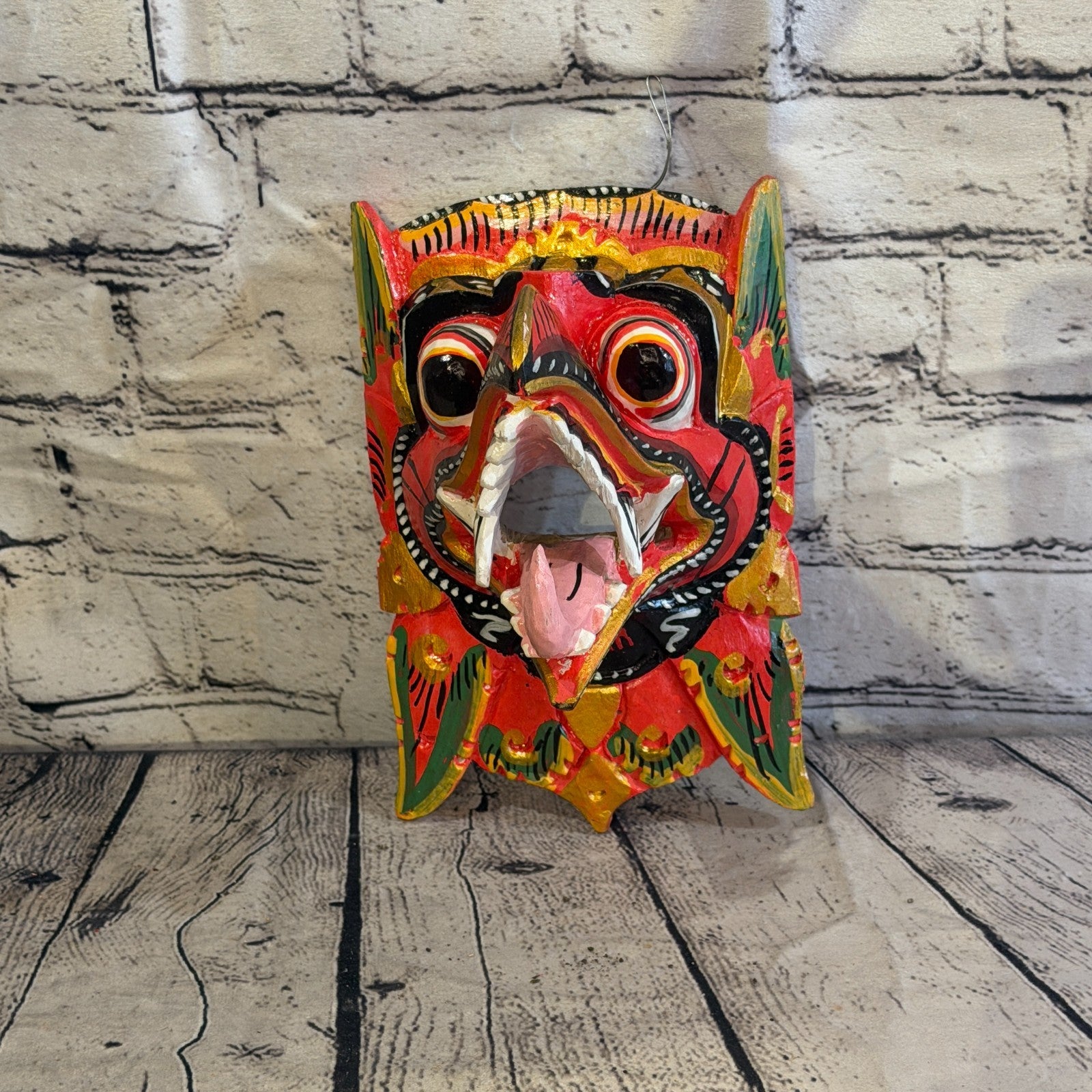 20cm Garuda Red Demon Dragon Hindu Deity Wooden Hand Carved Mask Painted2
