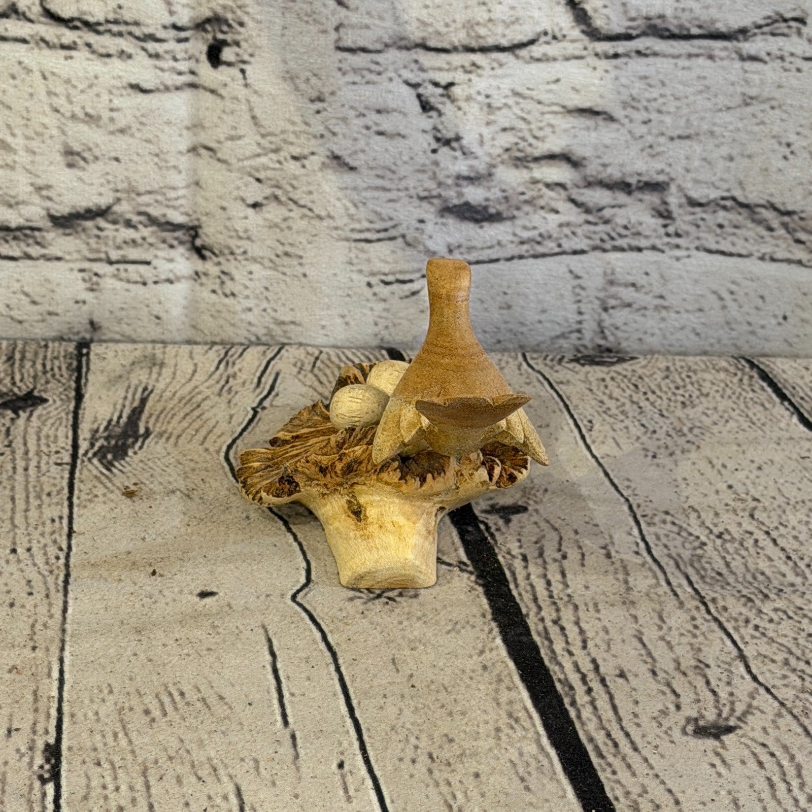 10cm Single Bird Mushroom Parasite Ornament Natural Carving Fair trade Wooden4