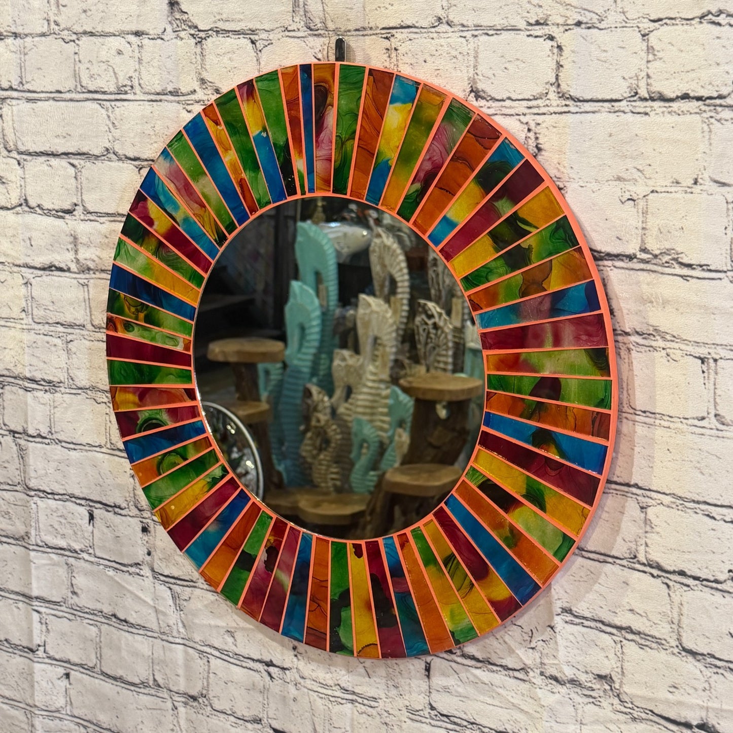Rainbow Line Terracotta Mosaic Tile Wall Mirror 50cm x 50cm 20 Inches Handmade1