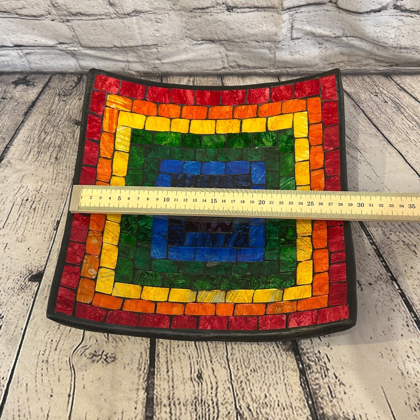 30cm Rainbow Eye Square Mosaic Handmade Ceramic Glass Tile Bowl Fruit1