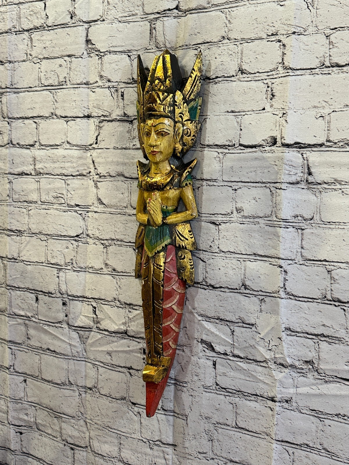Old Antique Colour Sita Dewi Bali Rice Goddess Wings Mermaid Wood 60cm Pair4