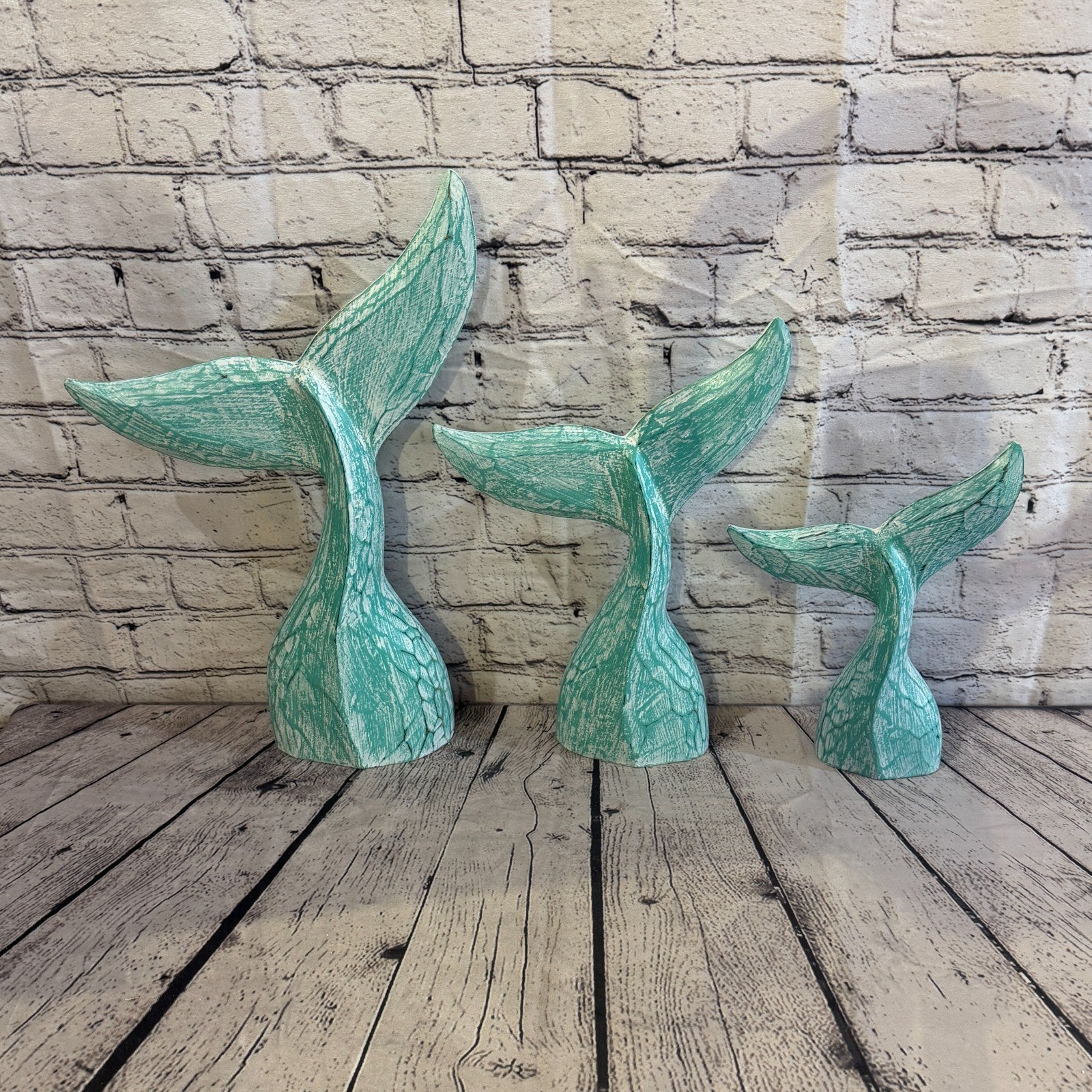 25cm x 25cm Whale Tail Green Fish Wood Coastal Ocean Bathroom Decoration8