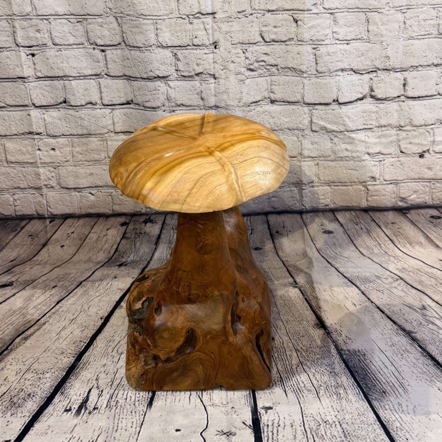 45cm x 40cm Double Wooden Mushroom Toadstool Sculpture Garden Teak Root Ornament3