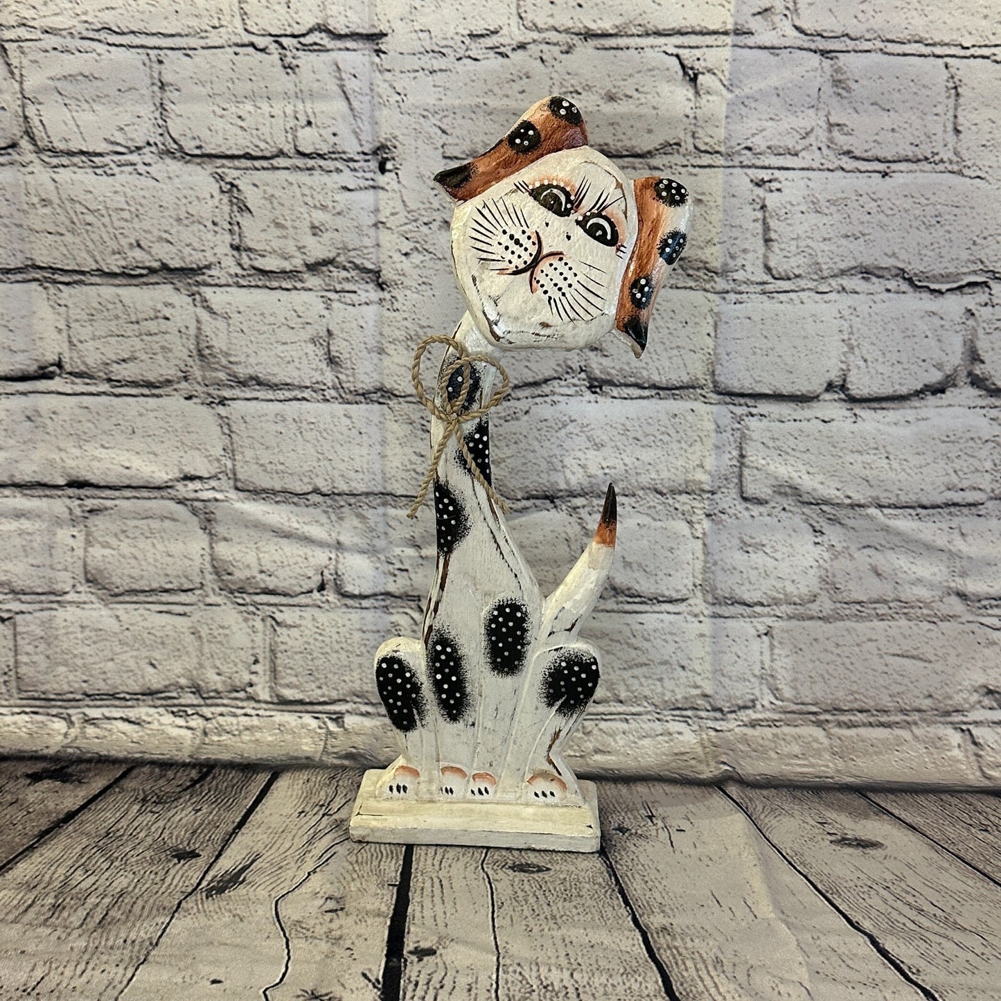 White Wooden Dog Shabby Pattern 35cm x 10cm Handmade and Fairtrade0