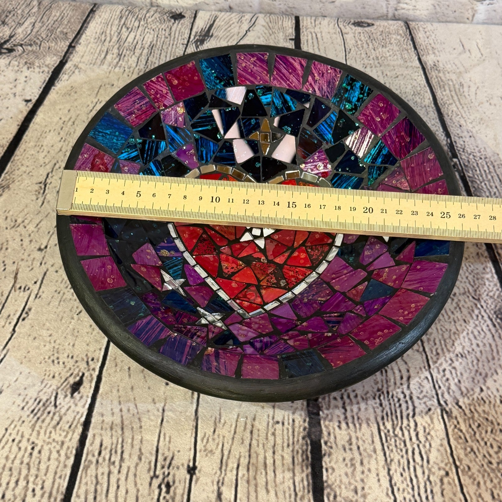 28cm Purple Red Heart Round Mosaic Handmade Ceramic Glass Tile Bowl Fruit1