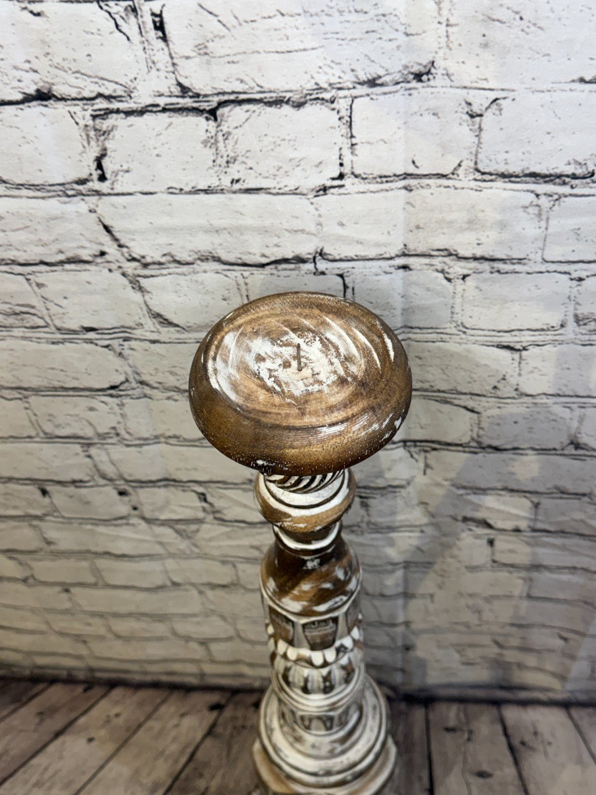 80cm x 18cm Brown Regal Wooden Vintage Style Candle Stand Shabby Pillar Holders5