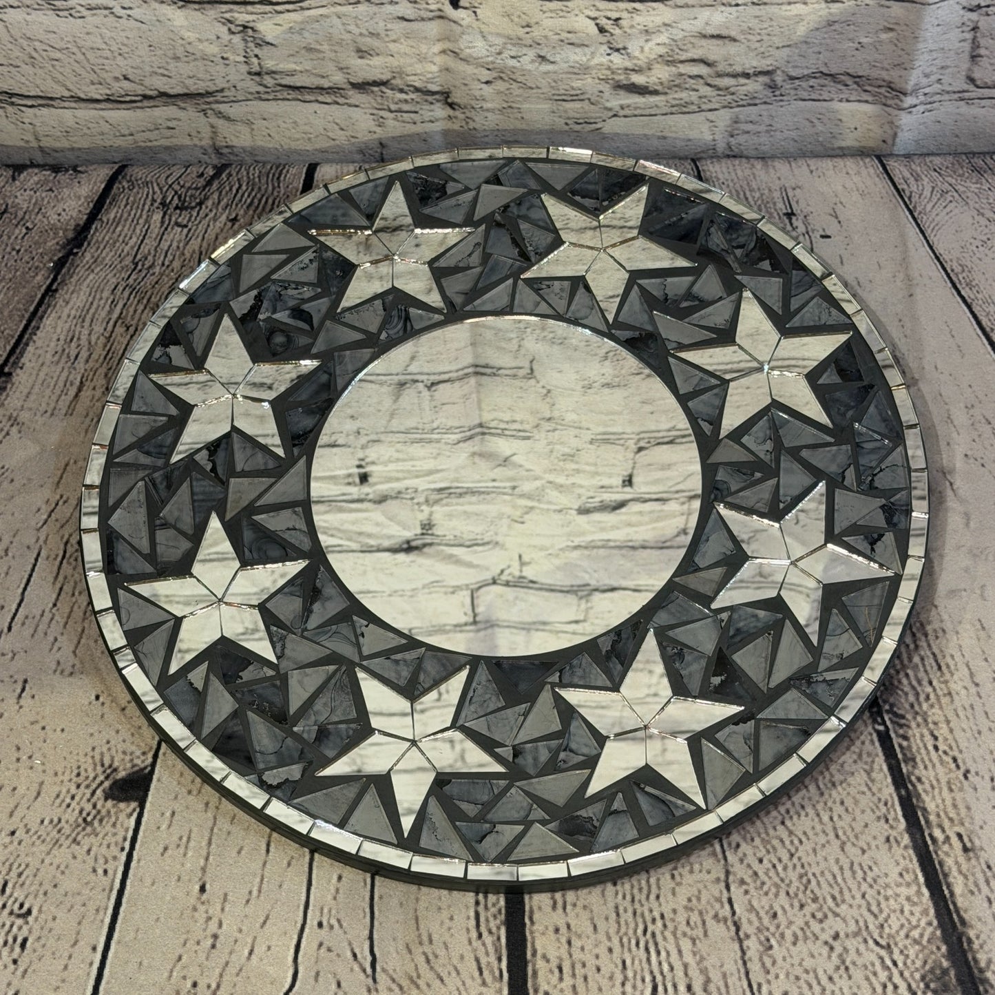 Grey Black Star Black Mosaic Tile Wall Mirror 30cm x 30cm 12 Inches Handmade2
