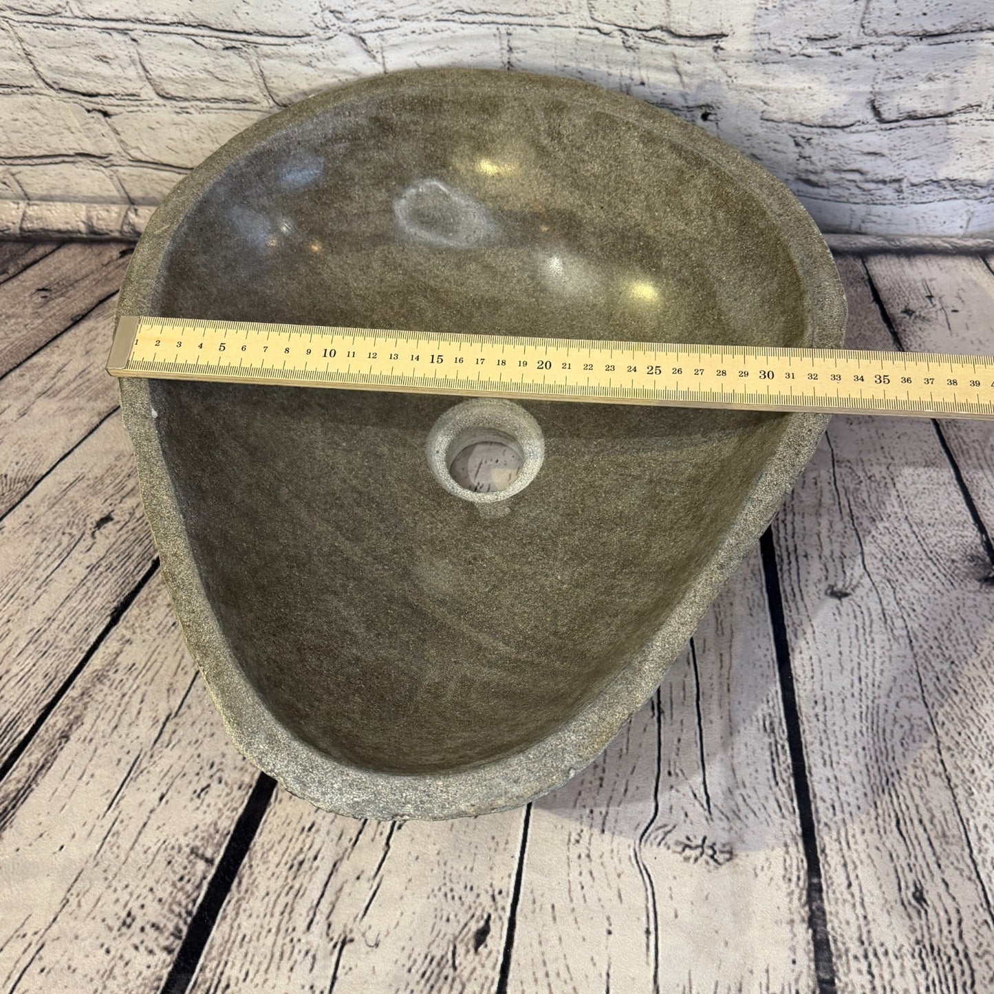 34cm x 40cm Wash Basin Bathroom Counter Top Washing River Stone Bowl Sink No 197