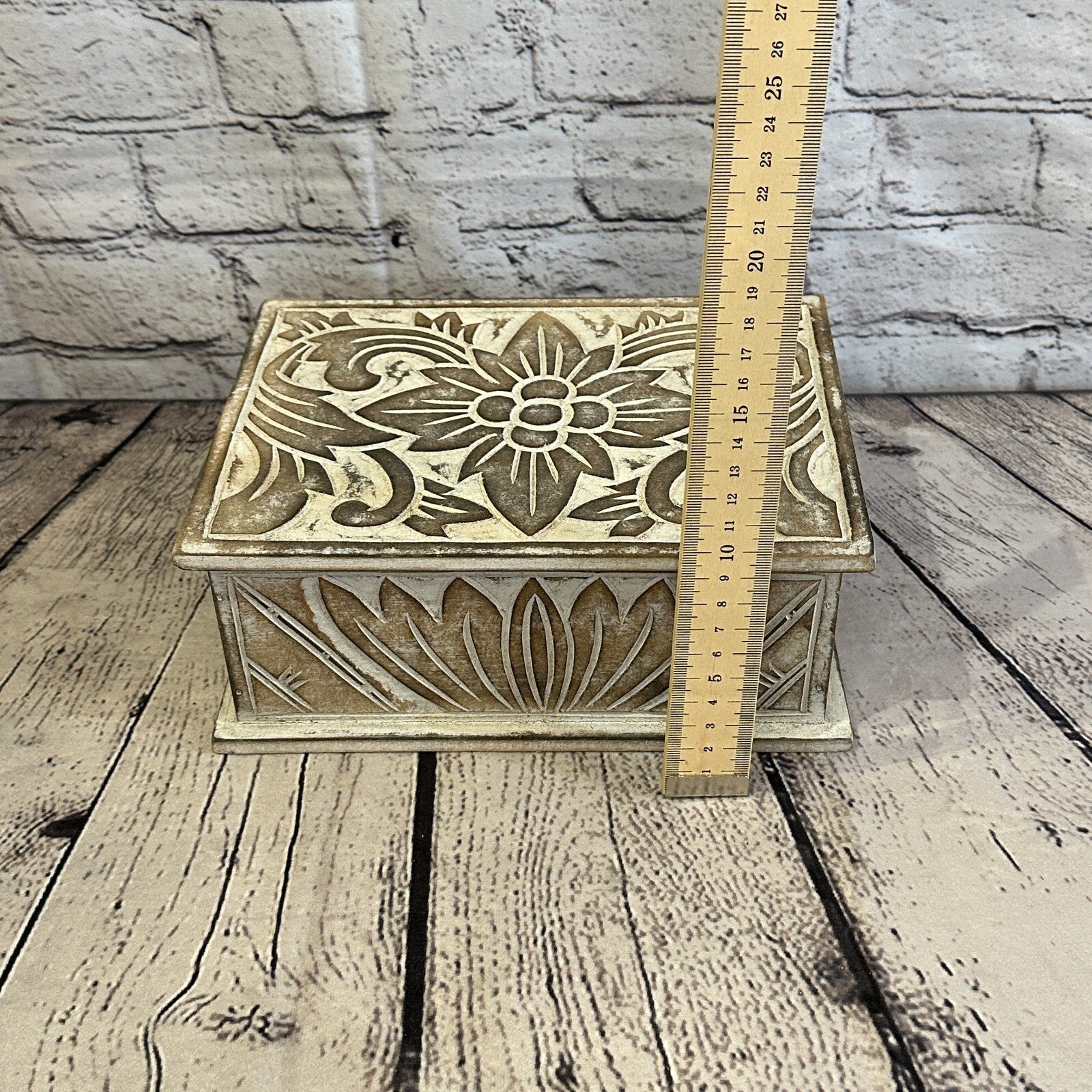 Brown Flower MDF Box Lotus 22cm x 18cm x 8cm Wooden Box Trinket Handmade9