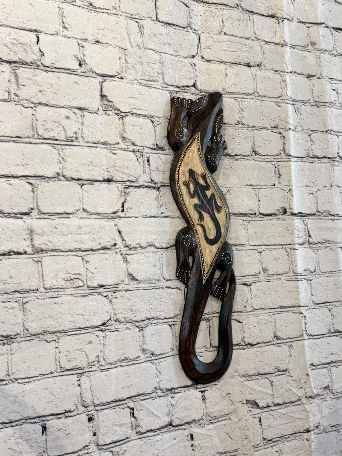 50cm Gecko Gecko Carved Wooden Brown Work Painted Ethnic Tribal Tiki Wall Art0