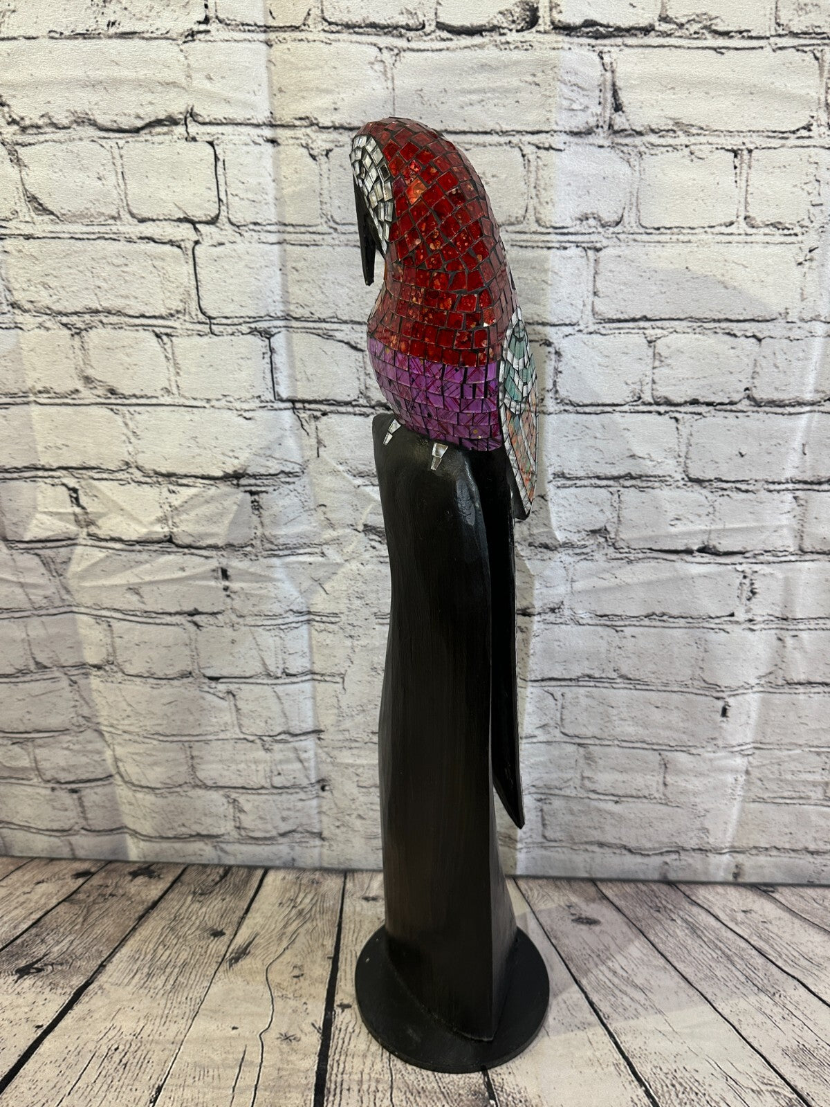 60cm Mosaic Parrot Bird Ornament Statue Fair Trade Handmade Carved Wood Design 25