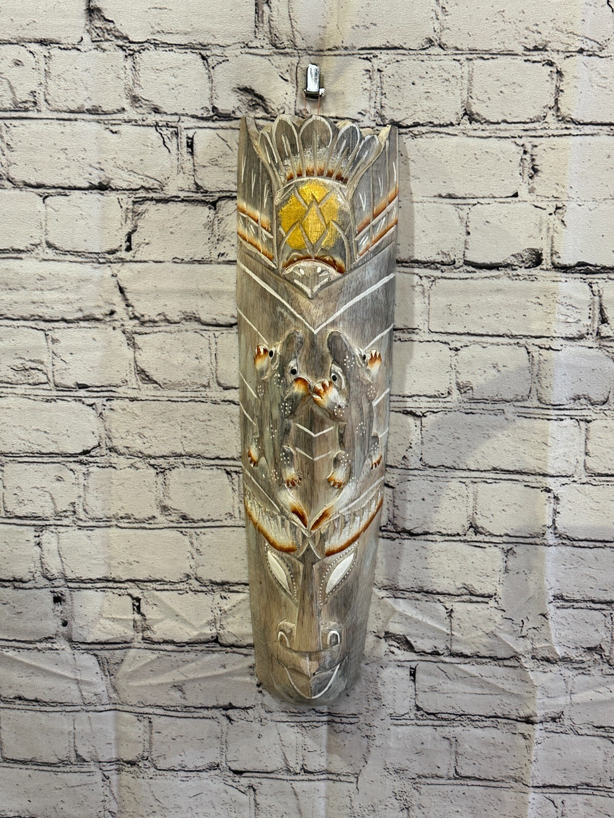 50cm Light Grey Gecko Hand Carved Fair Trade Wooden Animal Wall Art Hang Mask2