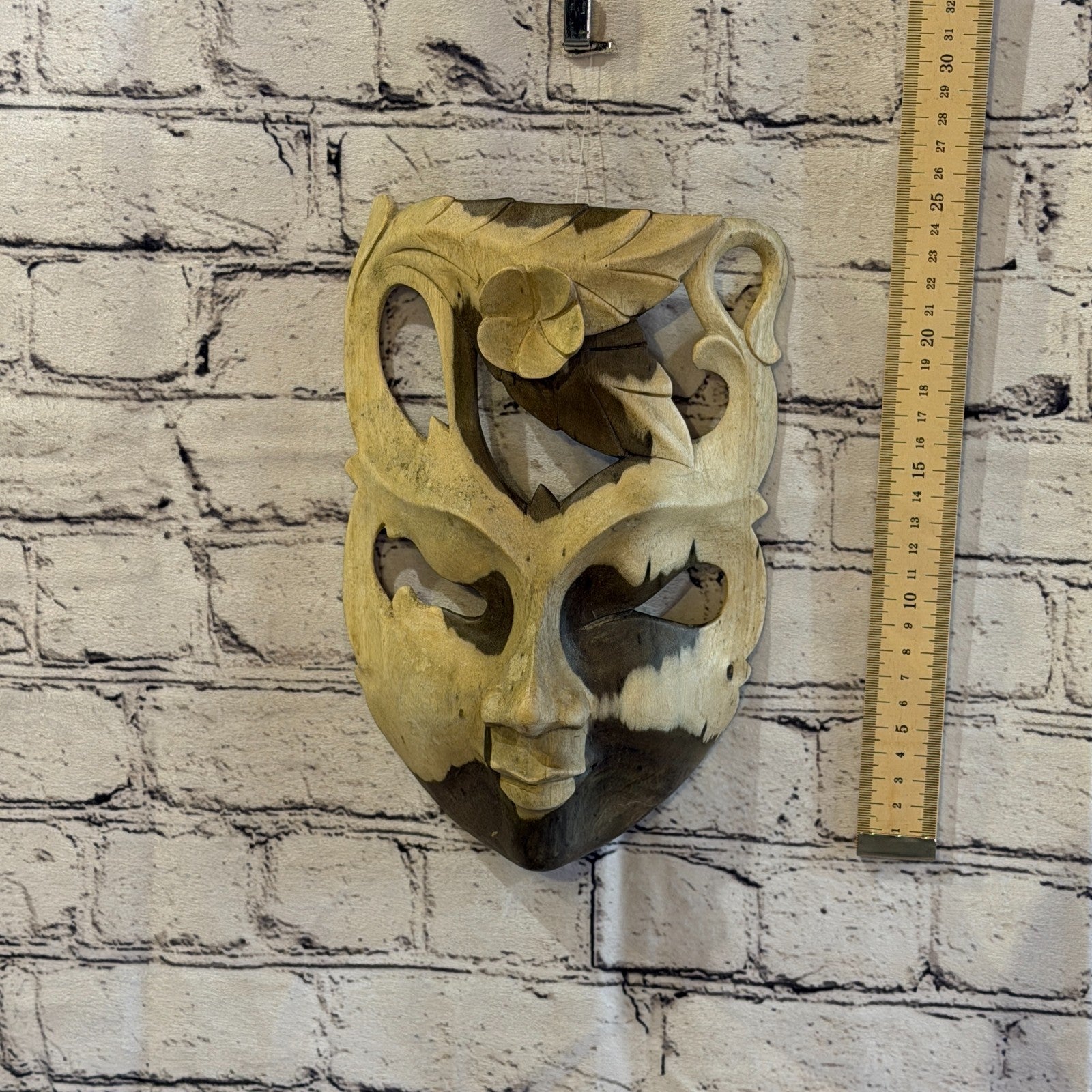Wooden Soulmate Mask Wall Art Hibiscus Wood Hand Carved Fair Trade Design 14