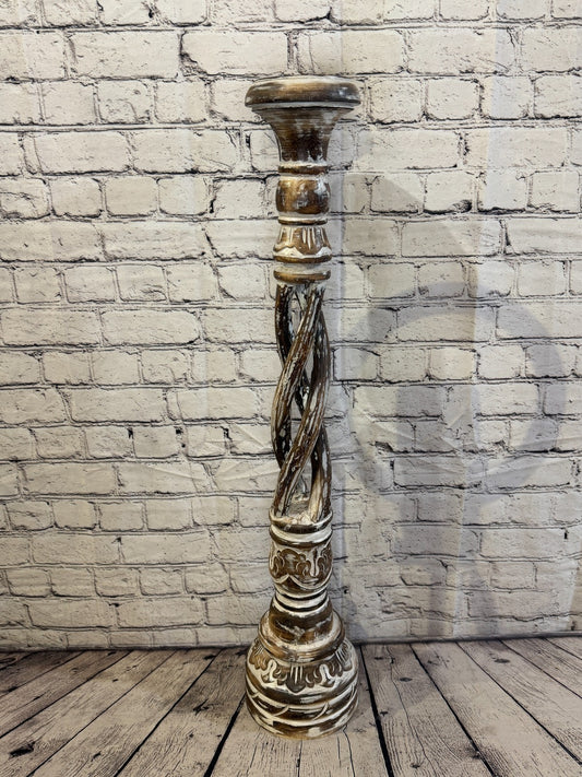 80cm x 18cm Brown Twist Wooden Vintage Style Candle Stand Shabby Pillar Holders0