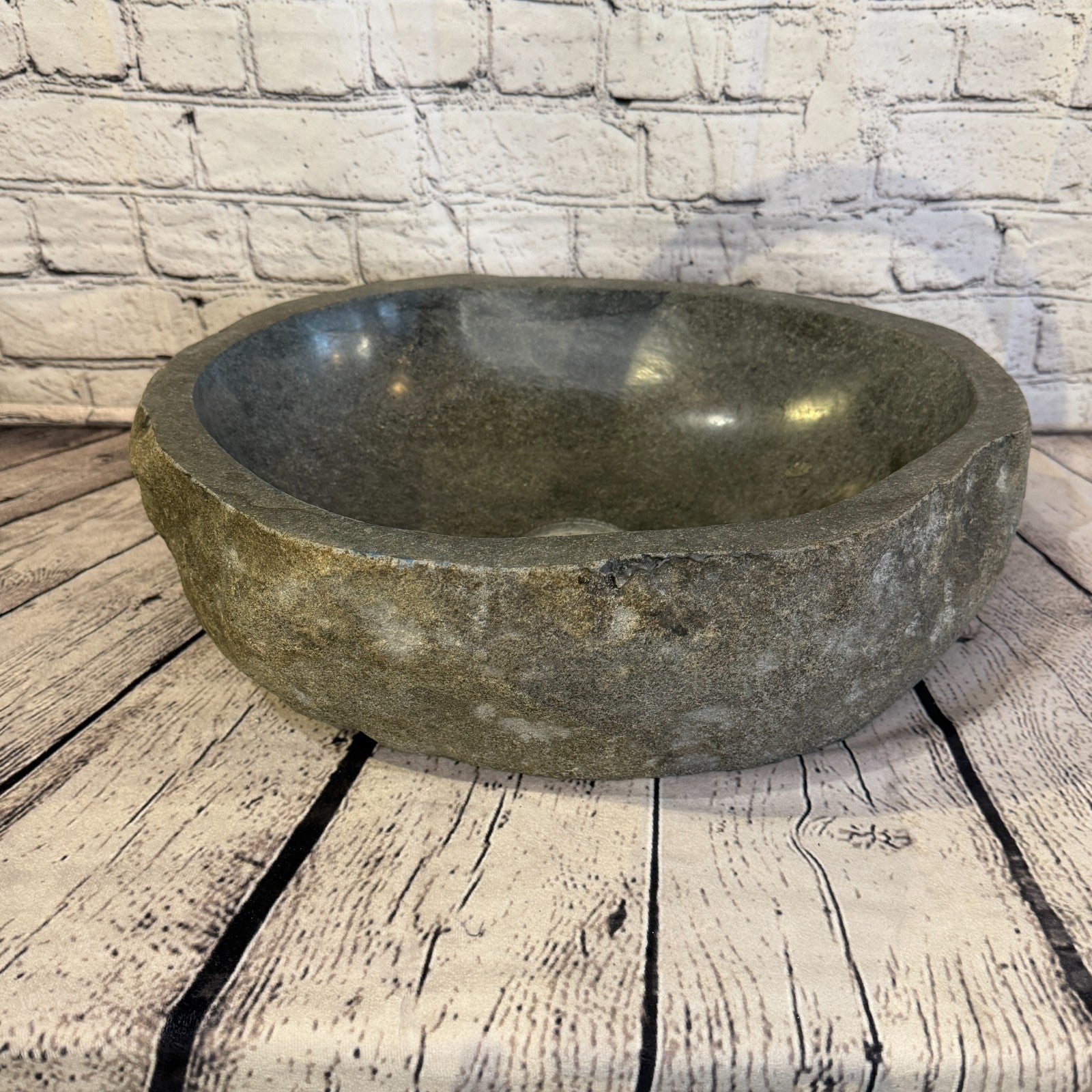 40cm x 32cm Wash Basin Bathroom Counter Top Washing River Stone Bowl Sink No 160