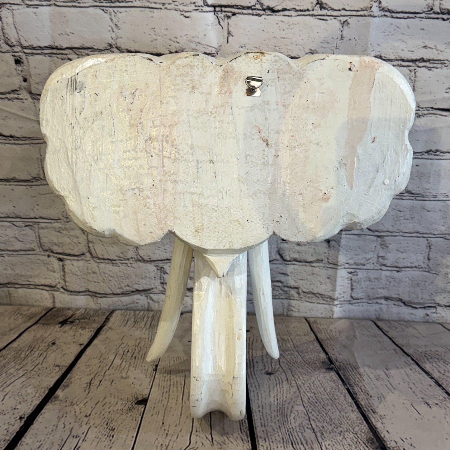 30cm x 30cm White Gold Painted Wood Elephant Head Wall Mounted Art Shabby5