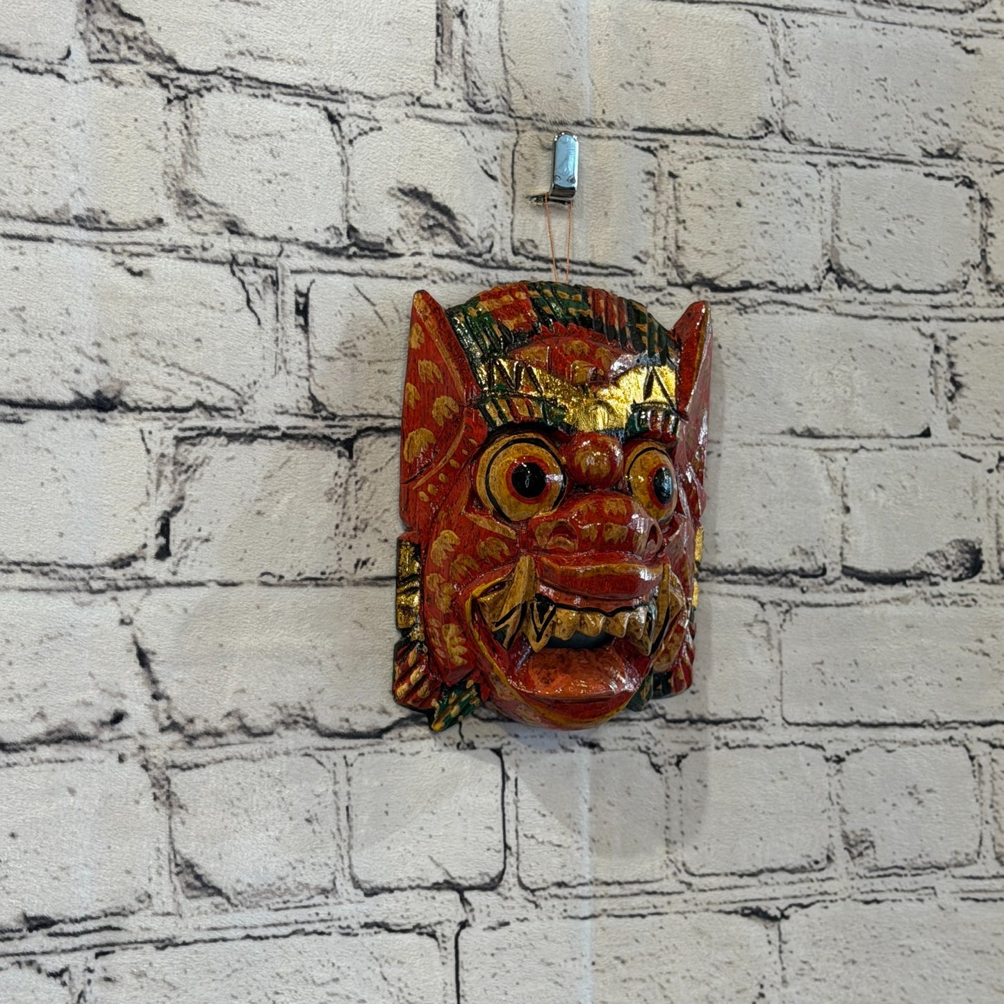 Small Wooden Red Barong Wall Mask 12cm x 12cm Handmade And Fairtrade Hindu0