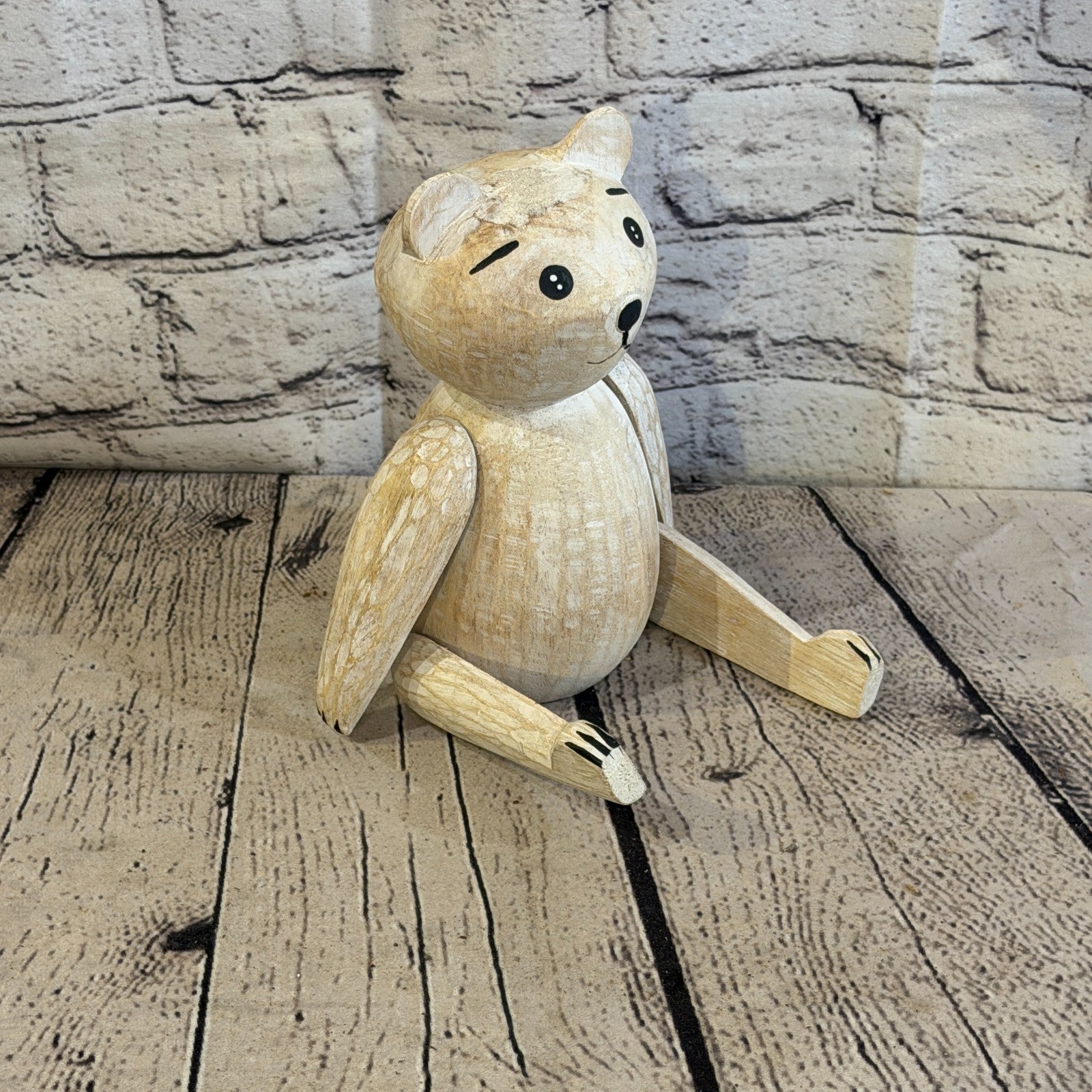 18cm Brown Teddy Bear Sitting Animal, Wooden Shelf Ornament Handmade & Fairtrade2