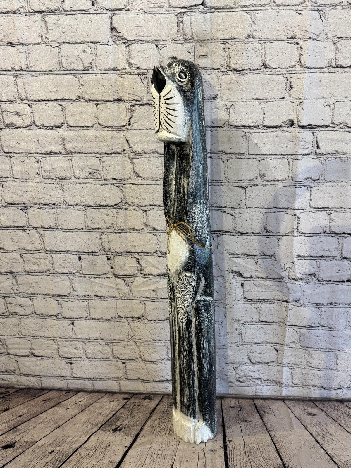 80cm Grey Wooden Shabby Dog Statue Ornament Fair Trade Handcarved0