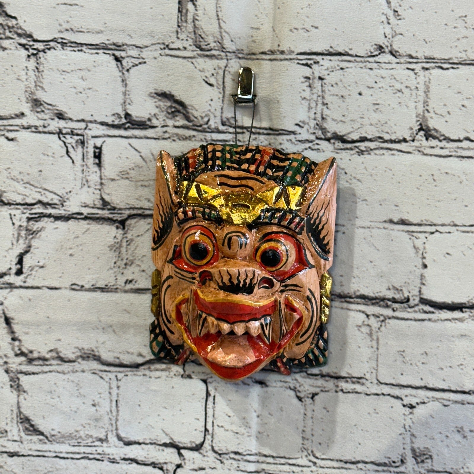 Small Wooden Natural Barong Wall Mask 15cm x 12cm Handmade And Fairtrade Hindu2
