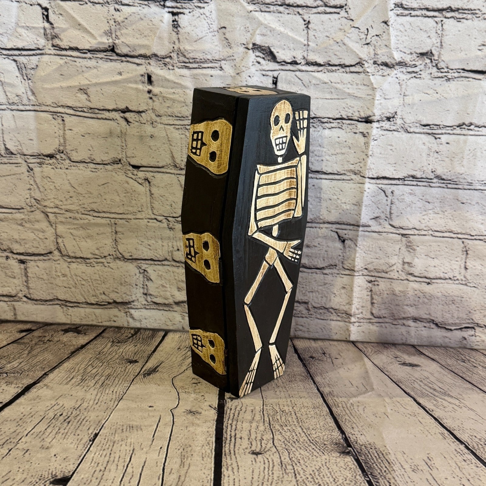 28cm x 8cm x 6cm Coffin Wooden Gothic Skeleton Skull Head Coffin Jewellery Box2