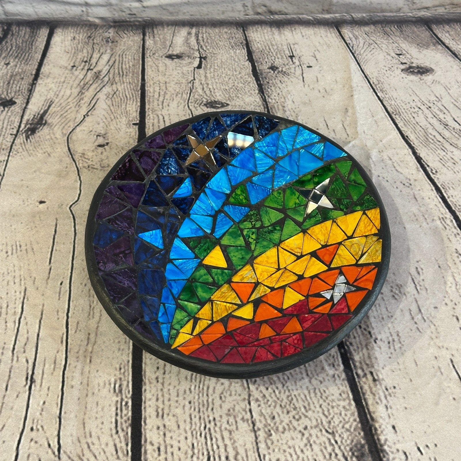 20cm Rainbow Stars Round Mosaic Handmade Ceramic Glass Tile Bowl Fruit0