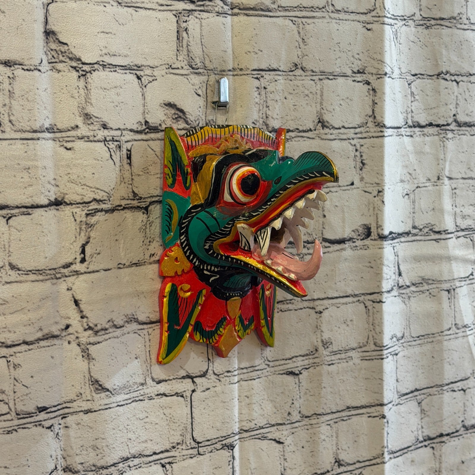 20cm Garuda Green Demon Dragon Hindu Deity Wooden Hand Carved Mask Painted0