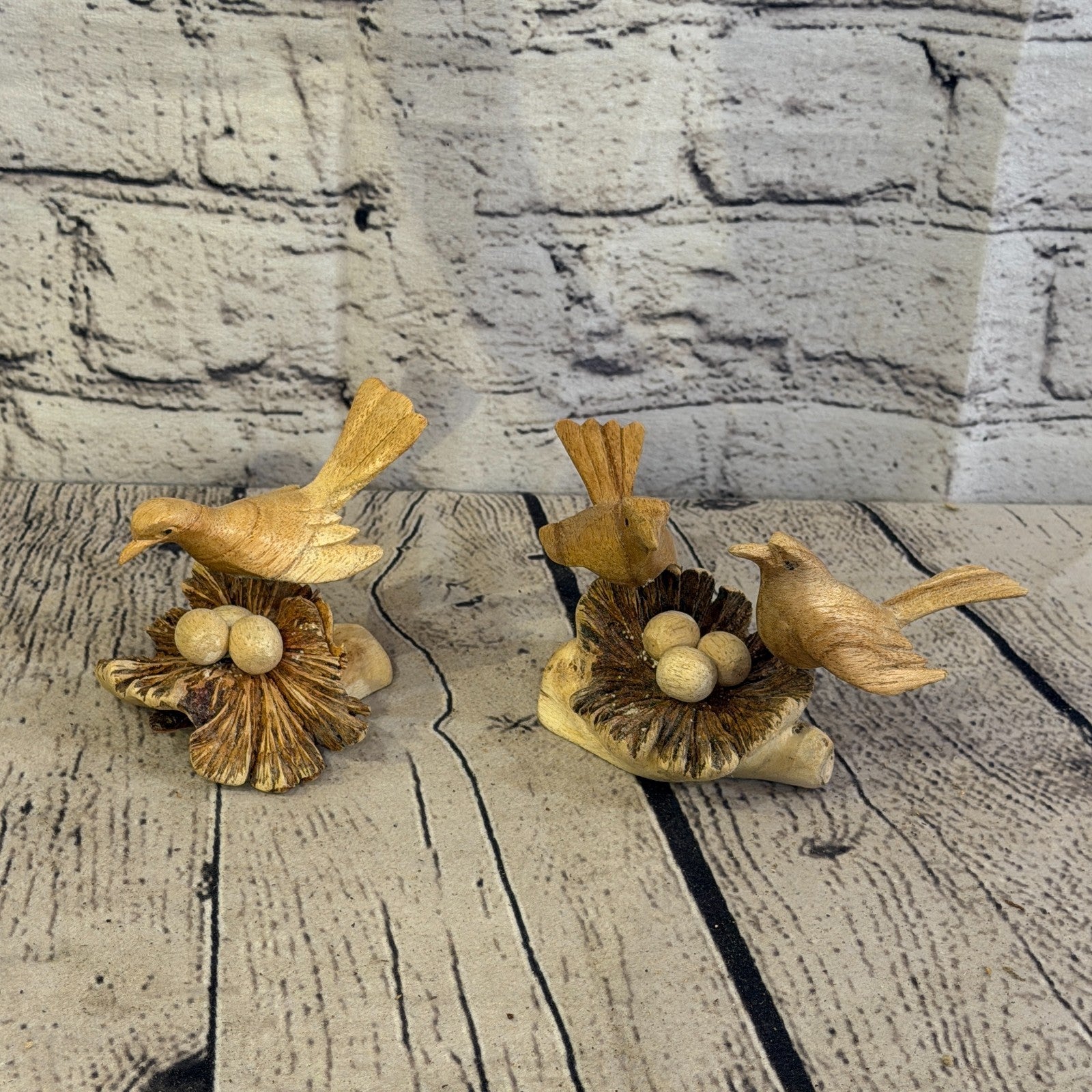15cm Double Bird Mushroom Parasite Ornament Natural Carving Fair trade Wooden8