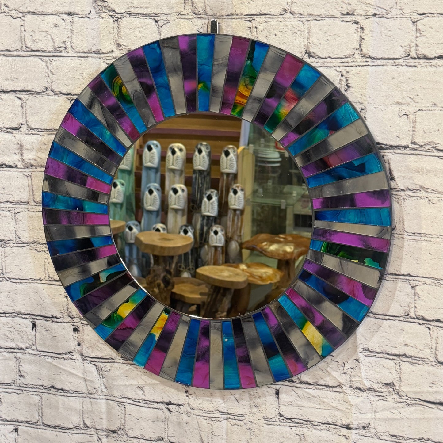 Blue Purple Line Black Mosaic Tile Wall Mirror 50cm x 50cm 20 Inches Handmade2