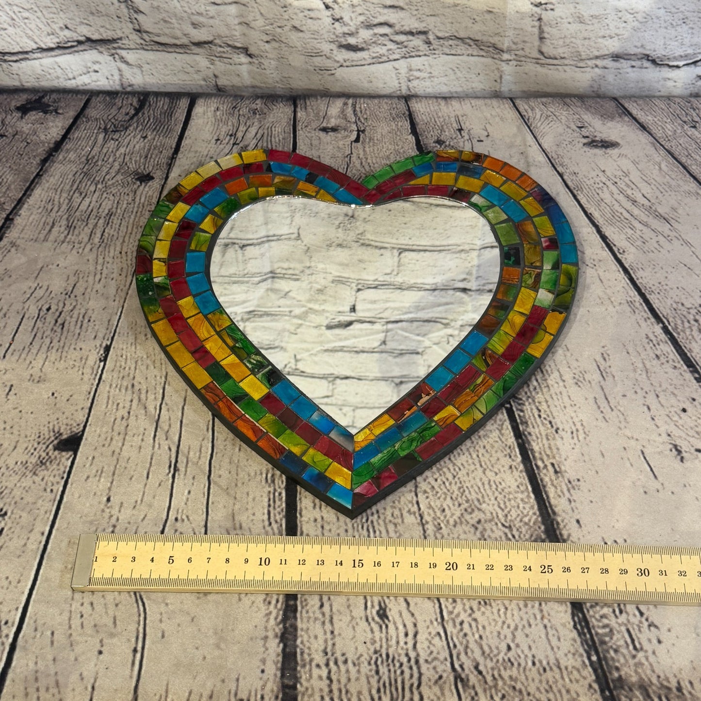 Rainbow Heart Shape Mosaic Tile Wall Mirror 28cm x 25cm 10 Inches Handmade New4