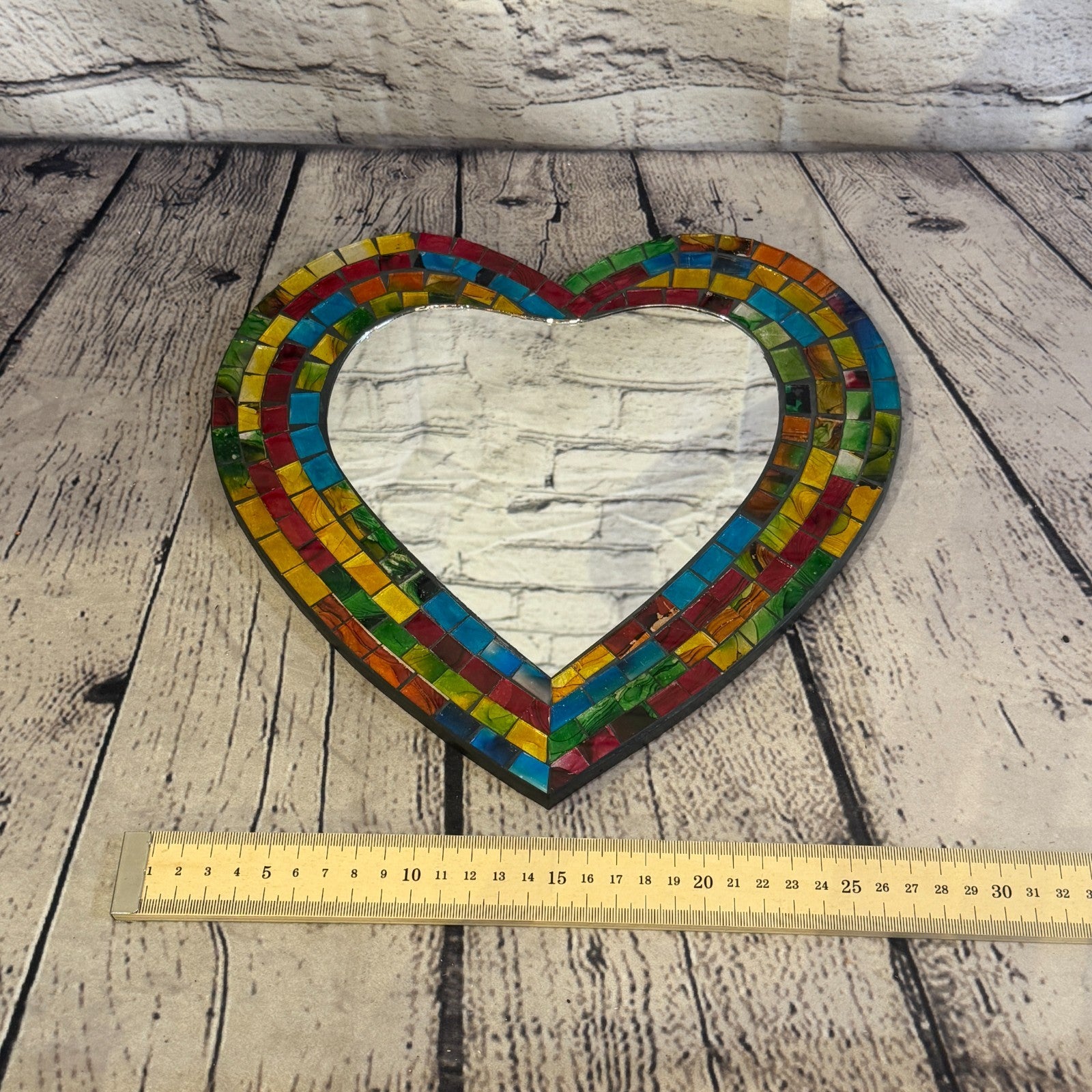 Rainbow Heart Shape Mosaic Tile Wall Mirror 28cm x 25cm 10 Inches Handmade New4