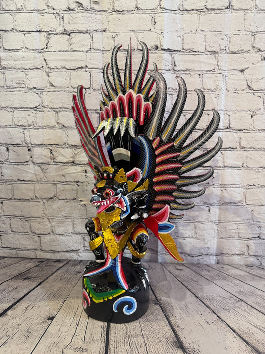70cm Black Balinese Carved Sculpture Winged Garuda Painted Wood  Vishnu Hindu0