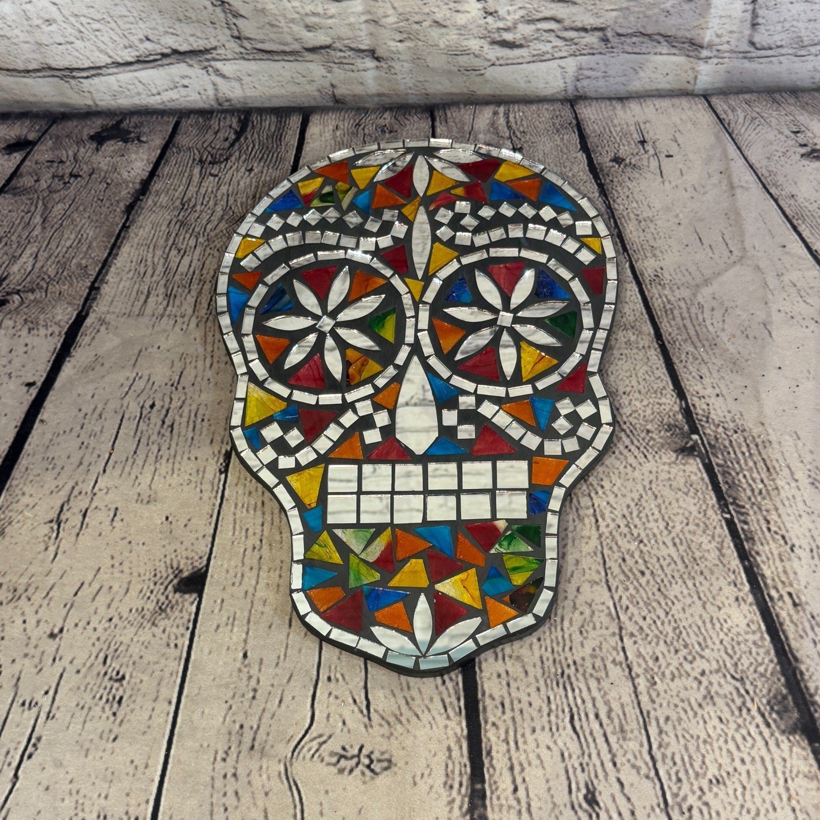 Rainbow Skull Mosaic Tile Wall Mirror 30cm x 20cm 12 Inches Handmade New3