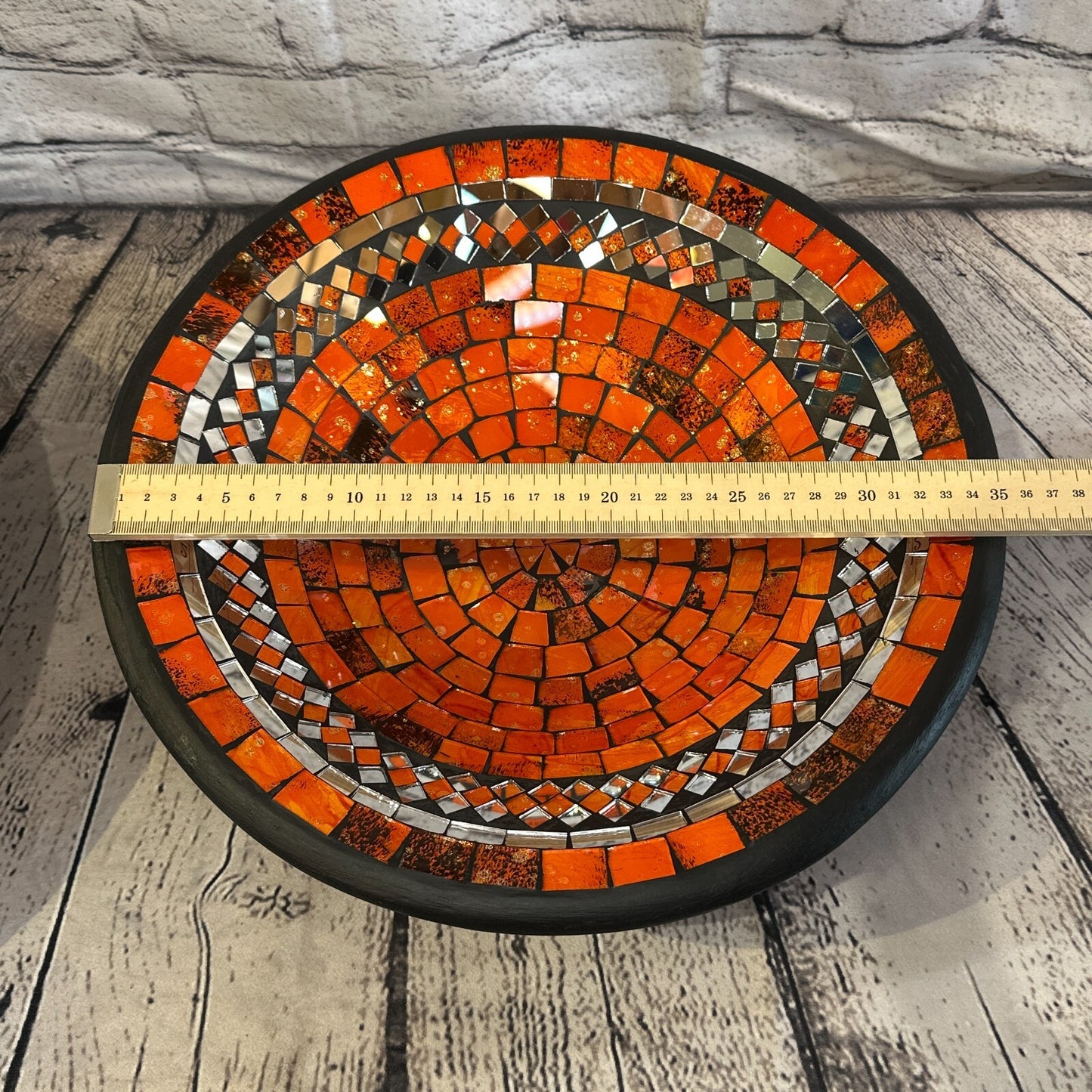 35cm Orange Round Mosaic Handmade Ceramic Glass Tile Bowl Fruit1