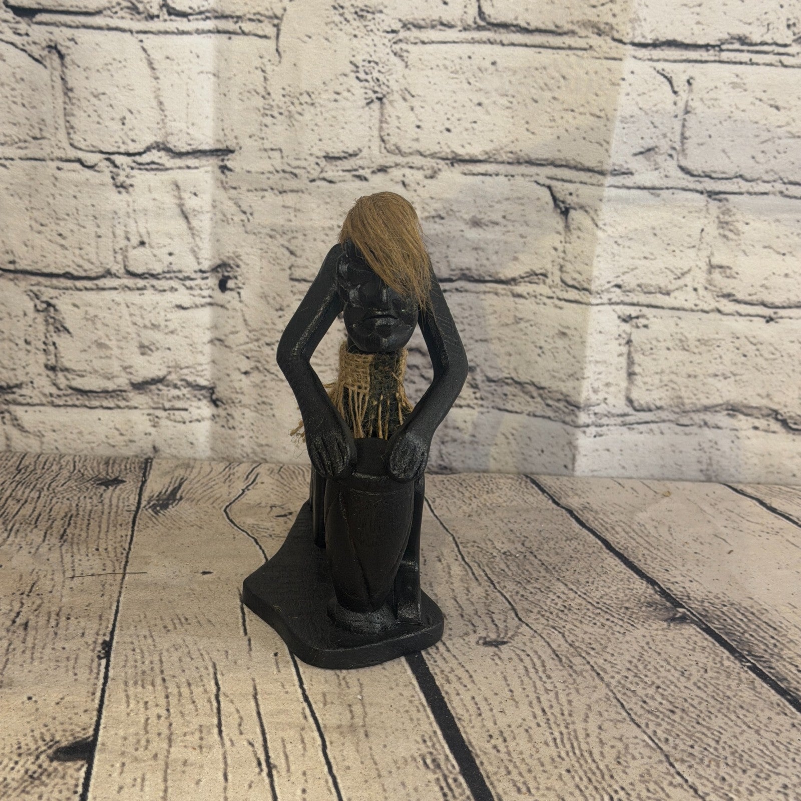 15cm Kneeling Drummer African Tribal Warrior Man Figure Statue Wood Hand Carved2