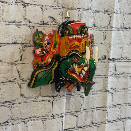 25cm Ganash Ganesha Green Elephant Hindu Deity Wooden Hand Carved Mask Painted0
