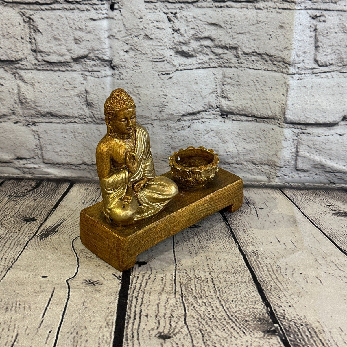Gold & Bronze 15cm x 15cm Thai Buddha Tea Light Holder Statue Resin Hindu2
