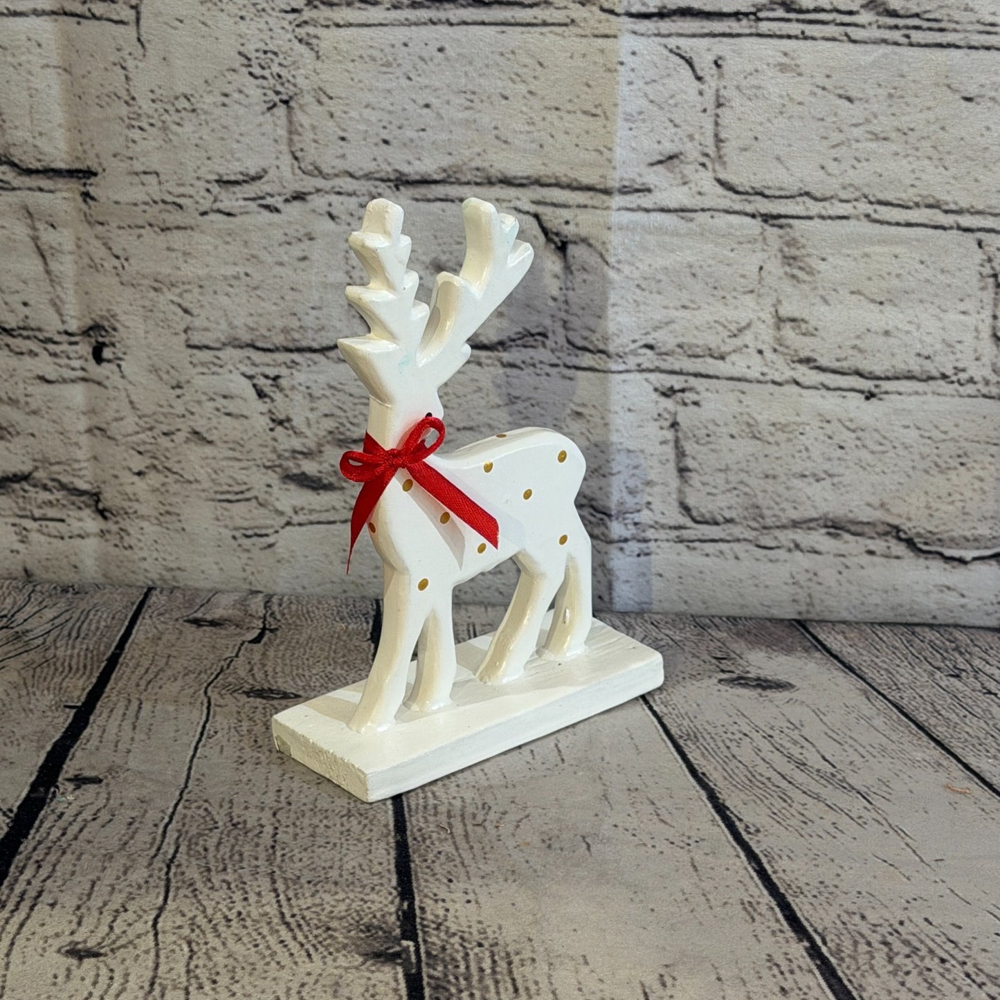 18cm x 10cm White Handcrafted Wood Reindeer Xmas Christmas Ornament Antlers2