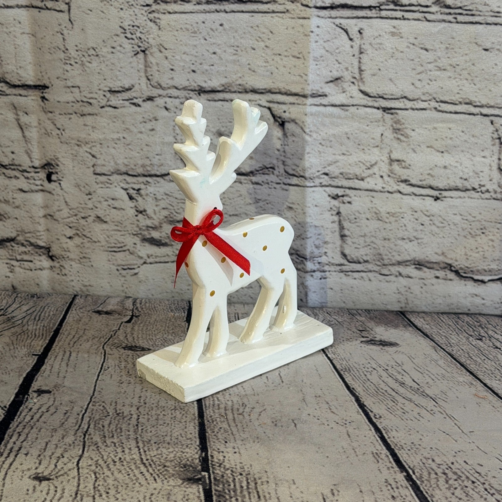 18cm x 10cm White Handcrafted Wood Reindeer Xmas Christmas Ornament Antlers2