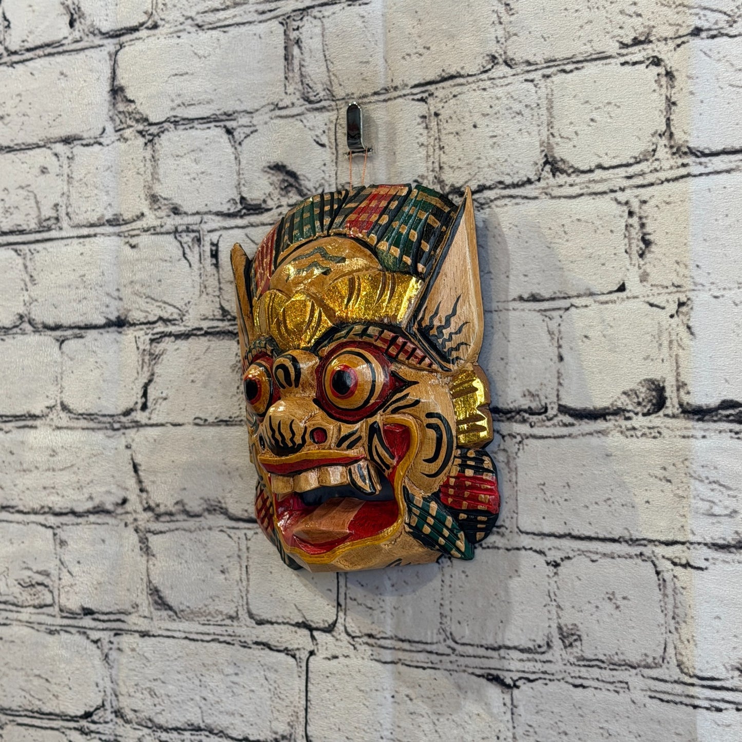 Large Wooden Natural Barong Wall Mask 20cm x 20cm Handmade And Fairtrade Hindu2