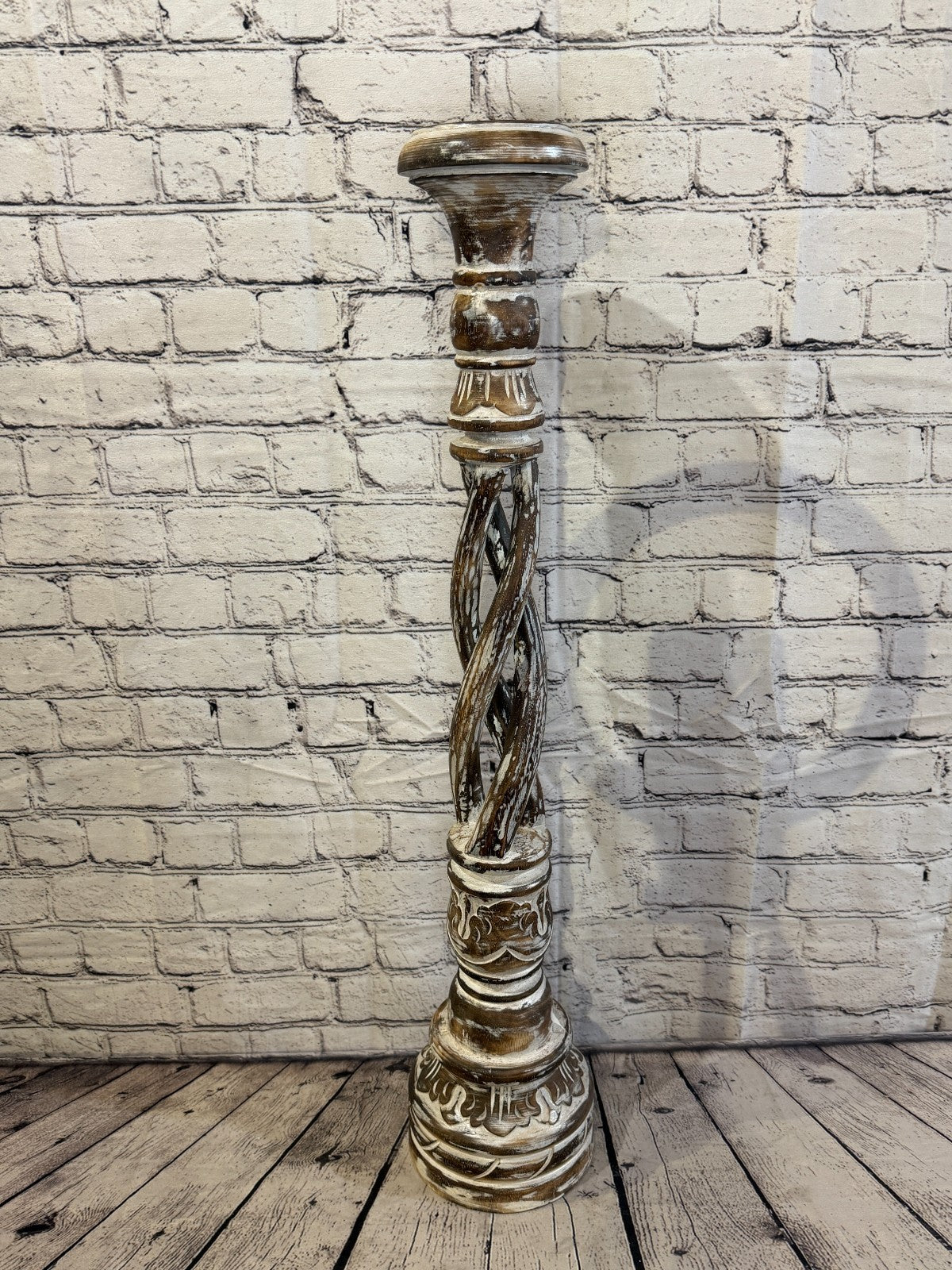 80cm x 18cm Brown Twist Wooden Vintage Style Candle Stand Shabby Pillar Holders1