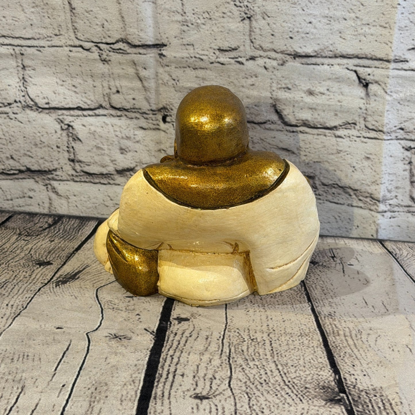Cream & Bronze 15cm x 15cm Large Chinese Buddha Sitting On Lotus Statue Resin4