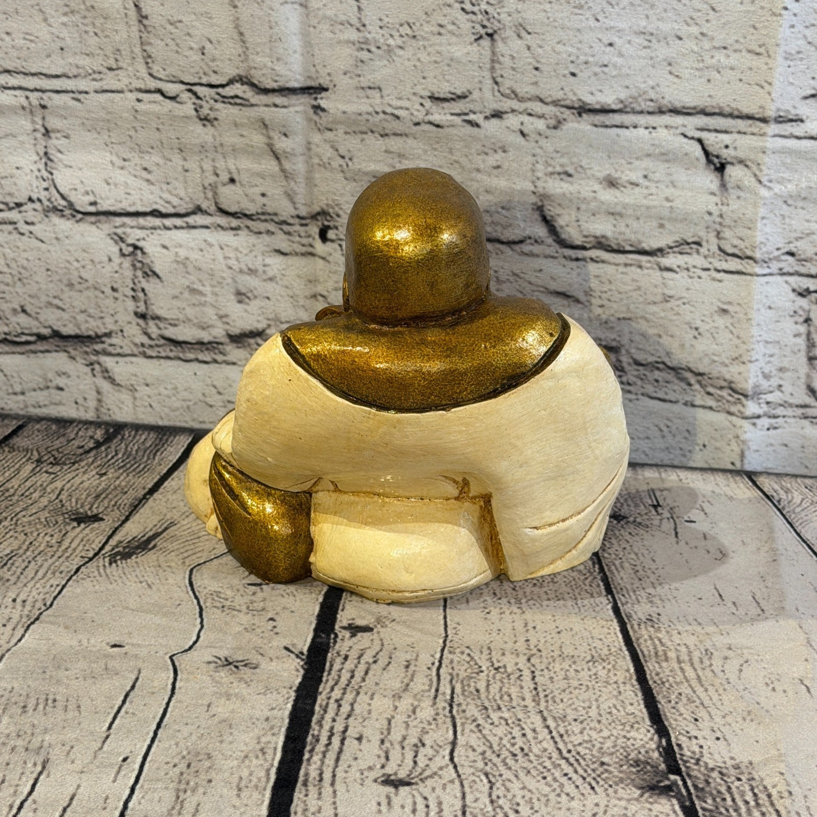 Cream & Bronze 15cm x 15cm Large Chinese Buddha Sitting On Lotus Statue Resin4