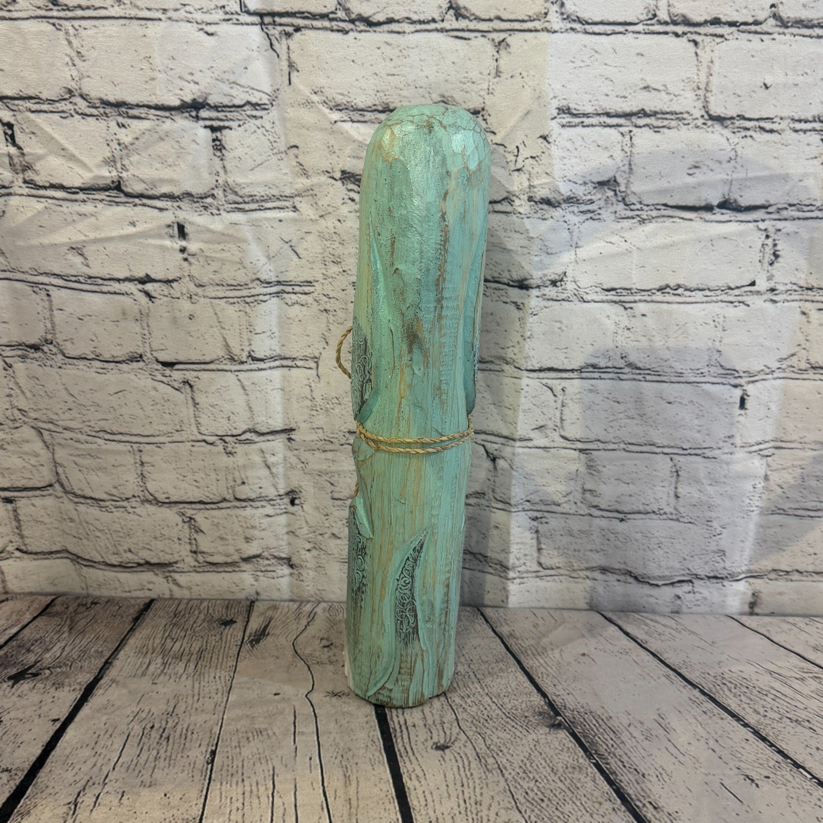 40cm Green Teal Wooden Shabby Dog Statue Ornament Fair Trade Handcarved4