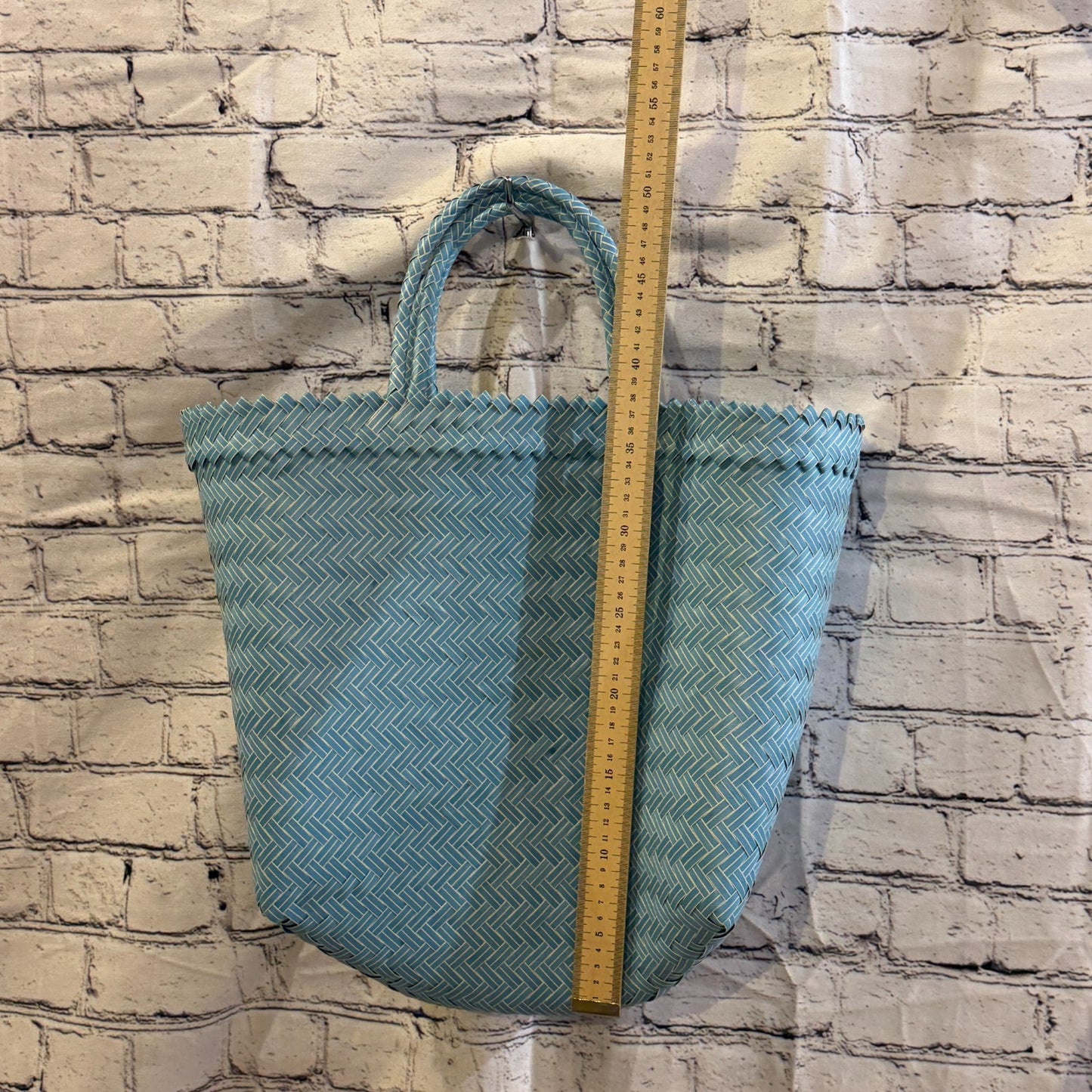 Blue 40cm Handwoven Tote Bag Recycled Plastic Eco-Friendly Market Beach4