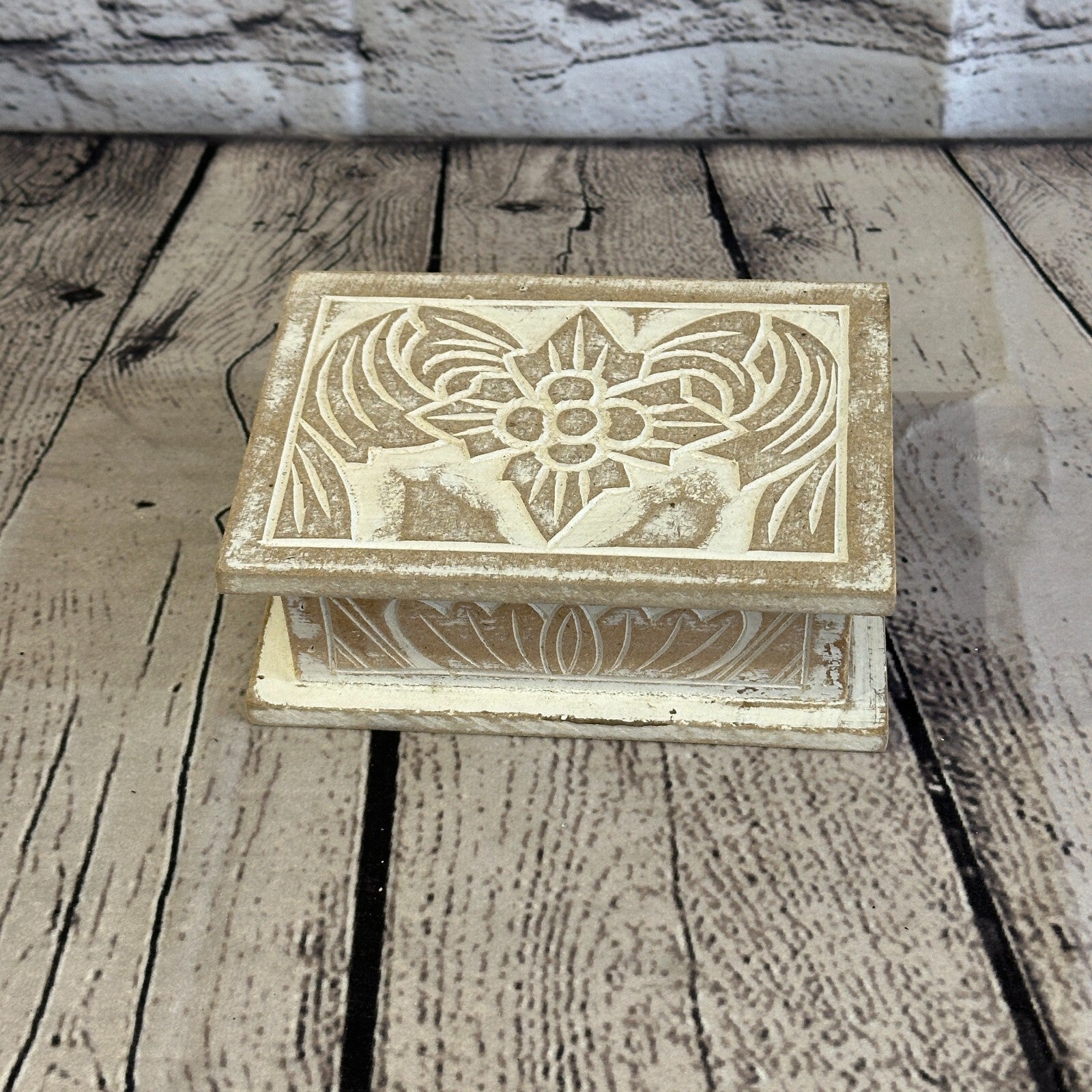White Flower MDF Box Lotus 14cm x 10cm x 6cm Wooden Box Trinket Handmade1