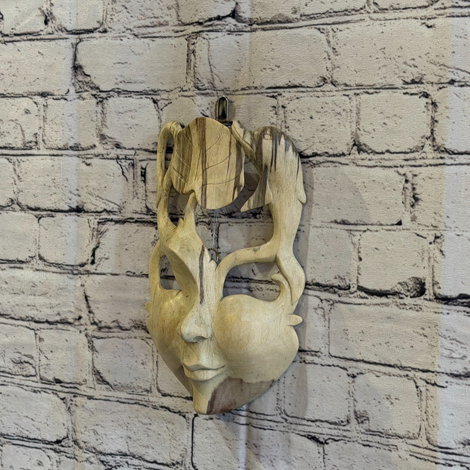 Wooden Soulmate Mask Wall Art Hibiscus Wood Hand Carved Fair Trade Design 22