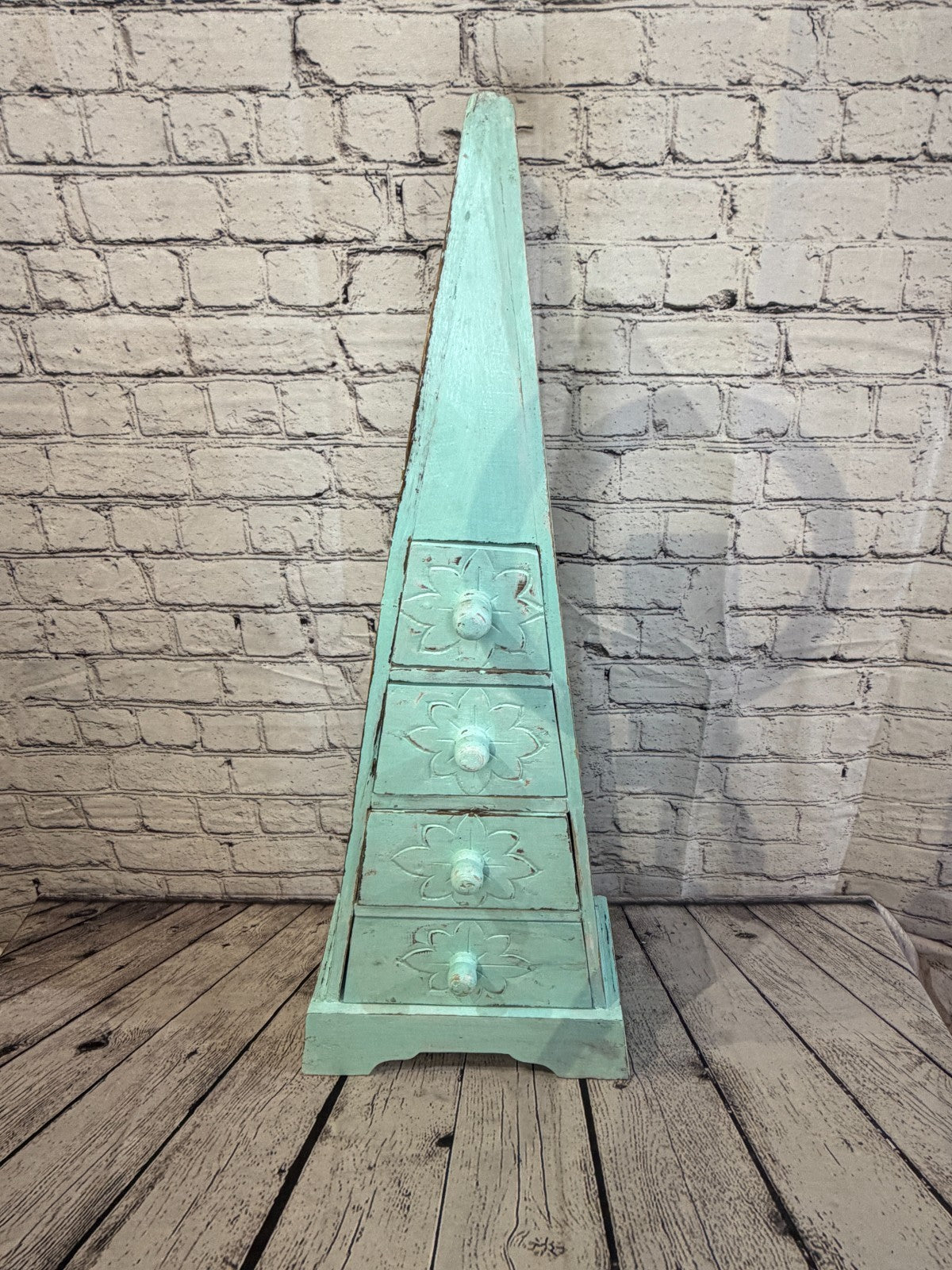 80cm x 30cm Green 3 Draw Pyramid Wooden Side Cabinet Living Storage Furniture1