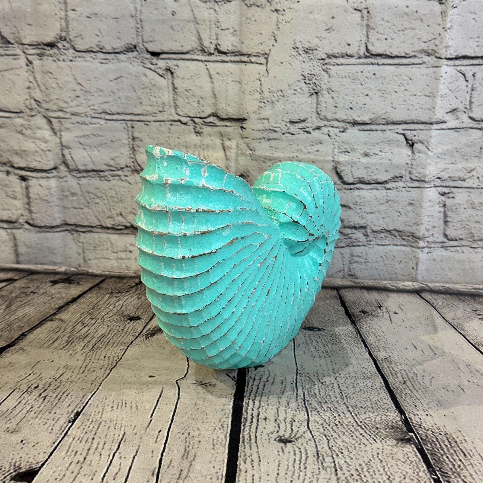 25cm Green Shabby Nautilus Shell Ornament Decor Carved Light Wood Parcel Figure4
