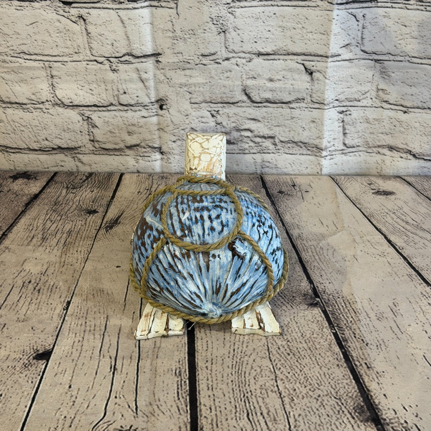 Blue Body White Folk Art Painted Turtle Coconut Shell Ornaments Hanging Decor4